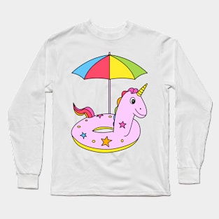 Funny Pink Cartoon Unicorn with umbrella Long Sleeve T-Shirt